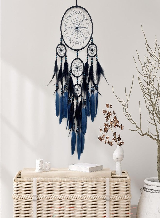 SOYUZU Blue and Black Dream Catcher Large Dream Catchers Wall Decor Handmade Feather Dreamcatcher Wall Hanging Ornament for Bedroom Living Room Home Decor - Image 3